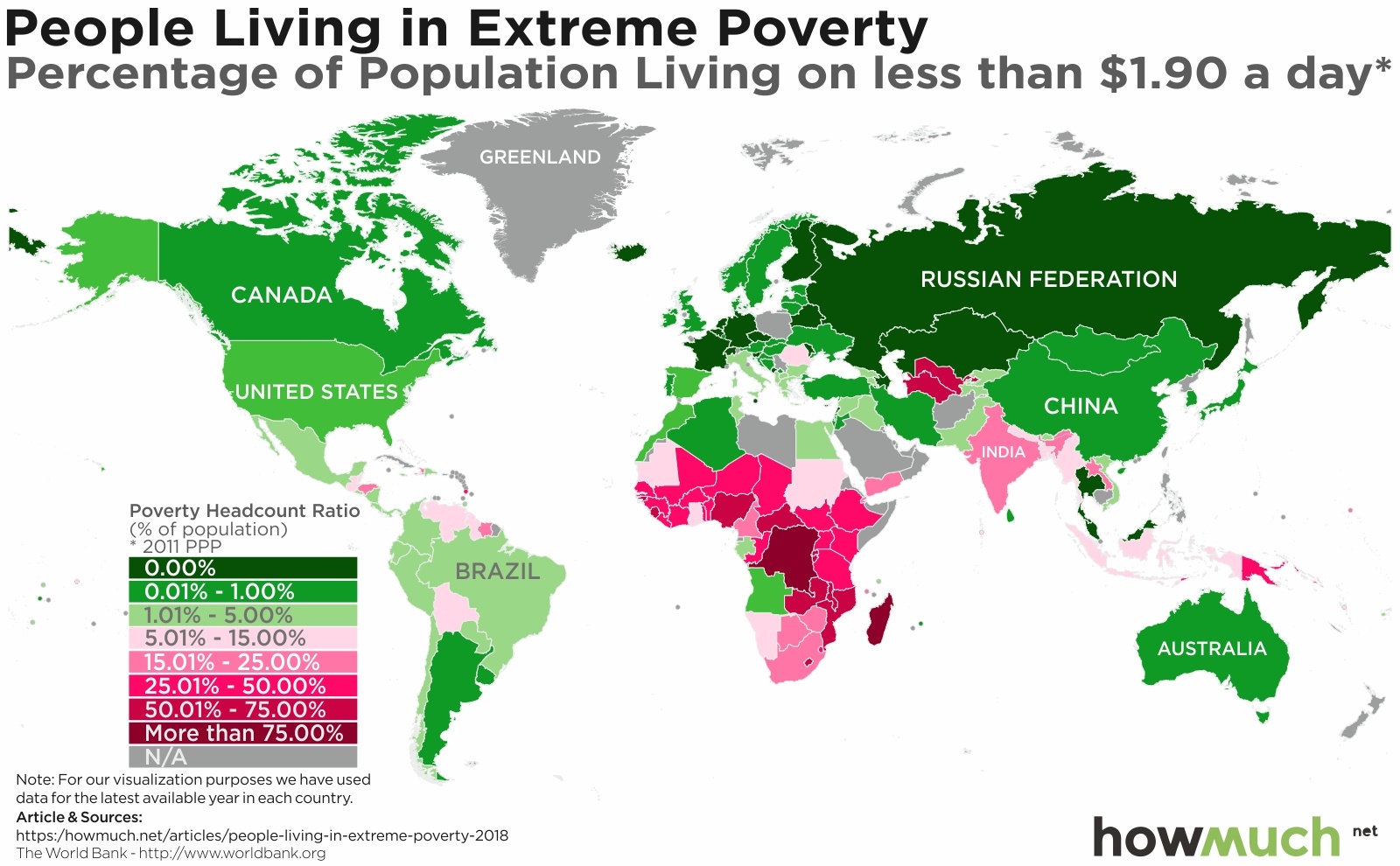 Визуализация уровня нищеты населения стран мира от ресурса howmuch.net.